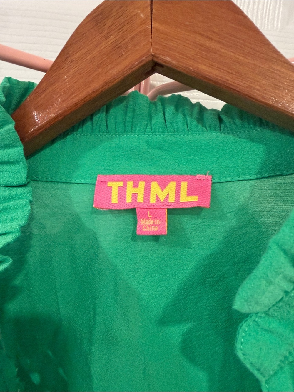 THML Emerald Green Puff Sleeve Blouse with Cream Crochet Medallions - Picture 4 of 6
